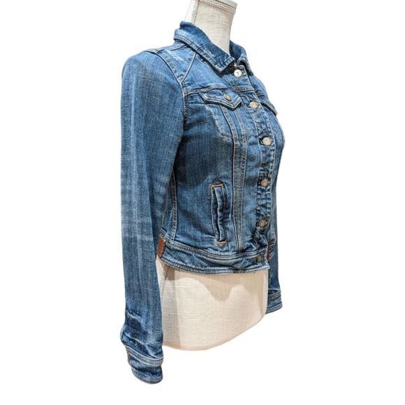 Anthropologie Pilcro and The Letterpress Avie Denim Leather Tab Jacket Size XS - Picture 3 of 9